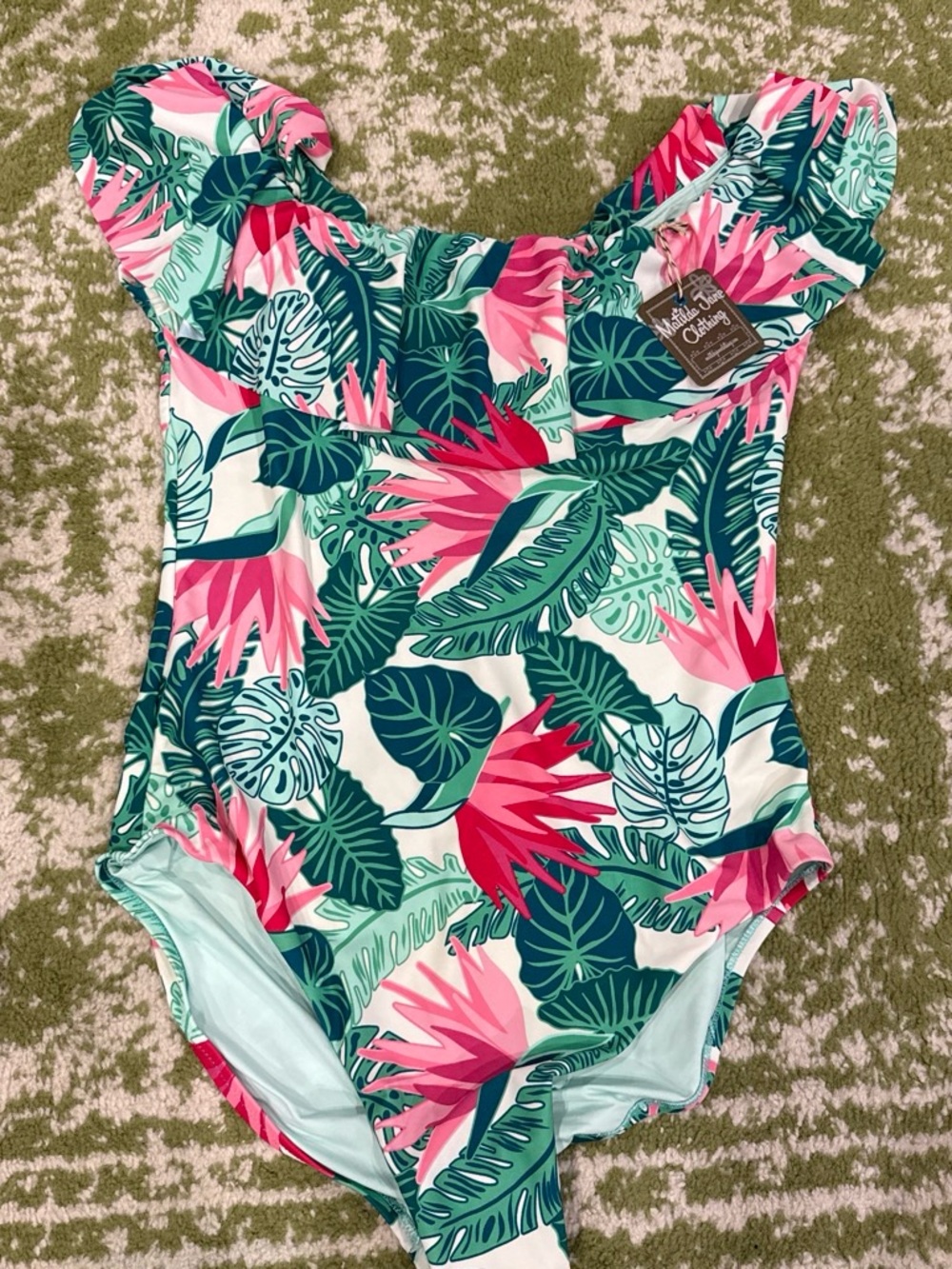 Women’s Matilda Jane  Tropical Leaf One-Piece Swimsuit - Pink & Green Brand New